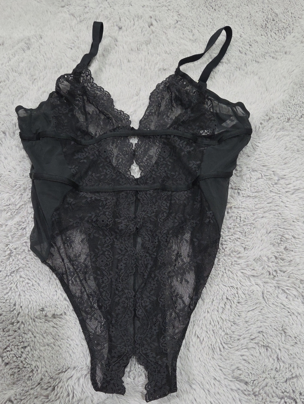 Adore Me Black Lace Crotchless Bodysuit